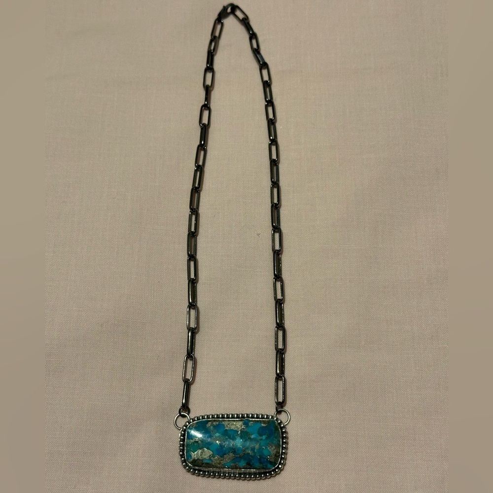 Kingman Turquoise and pyrite bar  necklace. NWOT